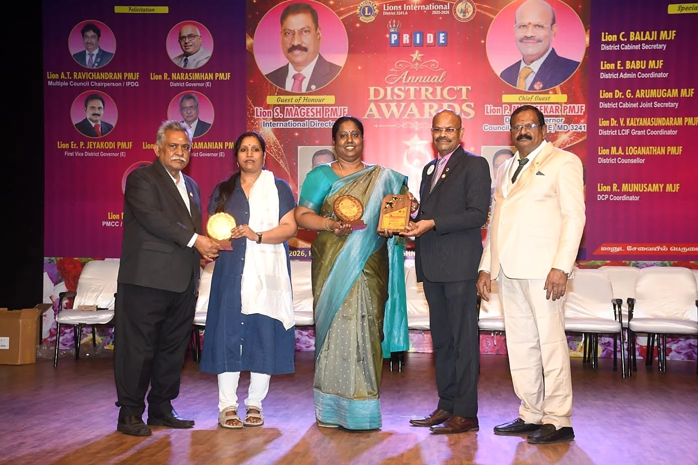 Governor's Medal presented to Dr. V. Nagarani, Best Serving President, Lions Club of Oragadam City