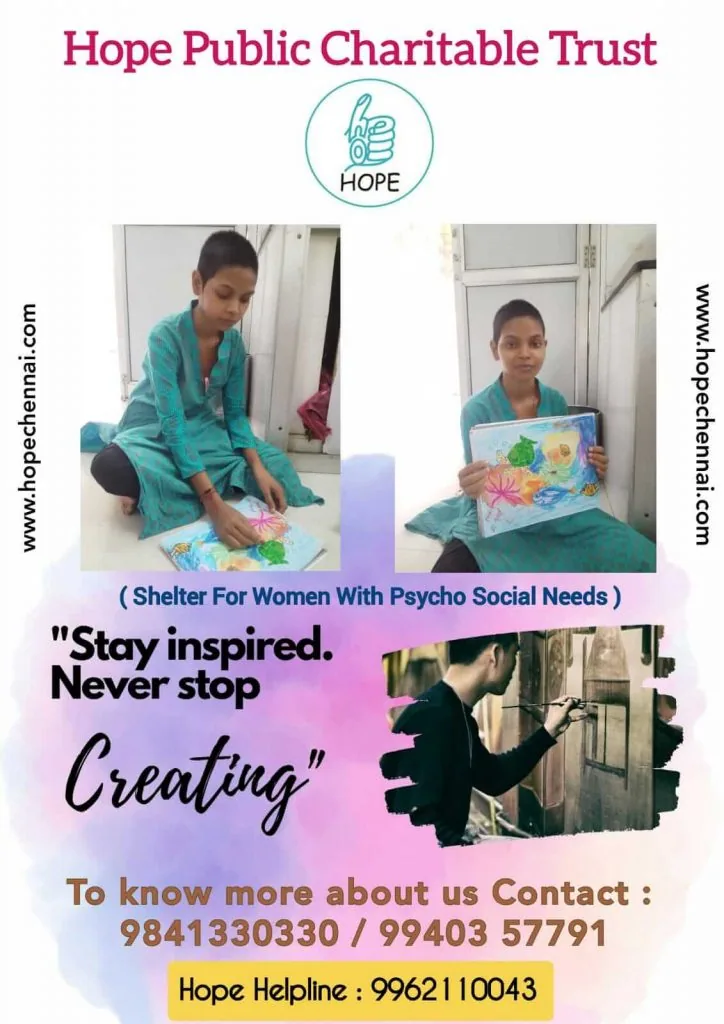 Women at Hope Chennai's Egmore shelter doing painting and craft