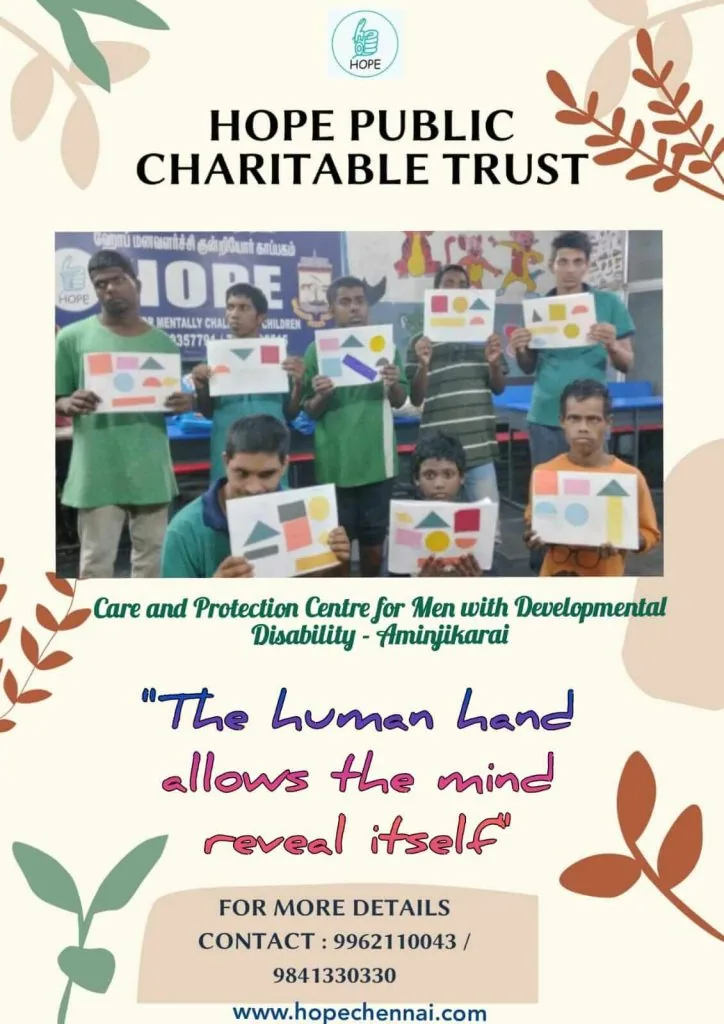 Men at Hope Chennai's Aminjikarai care centre showing their artwork