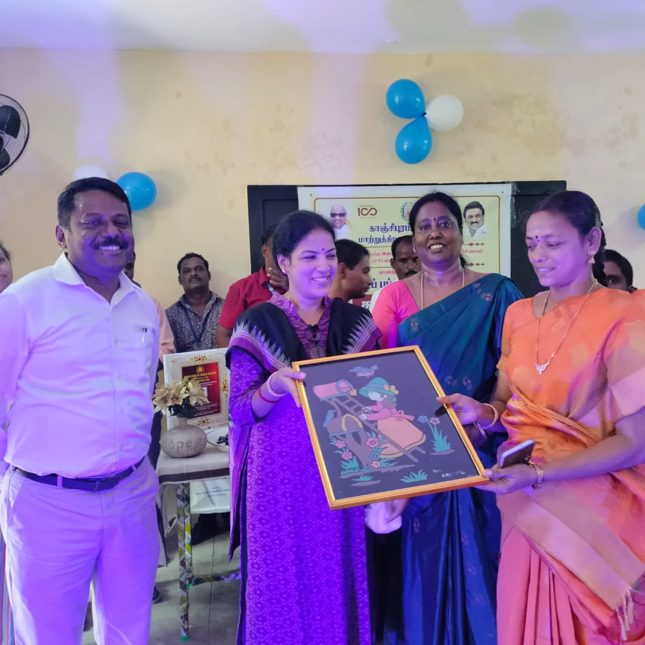 Hope Chennai student's framed painting presented to guests at a school event