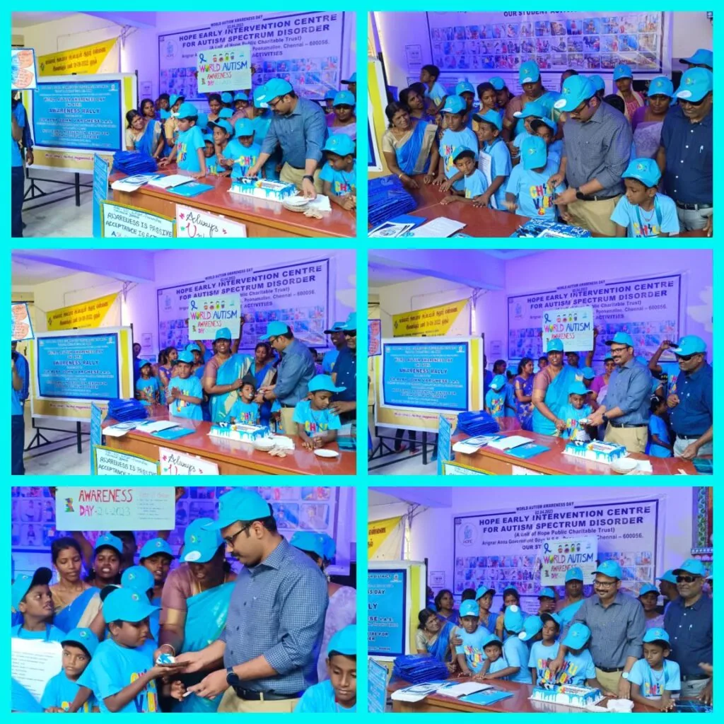 Children and officials at the World Autism Awareness Day programme