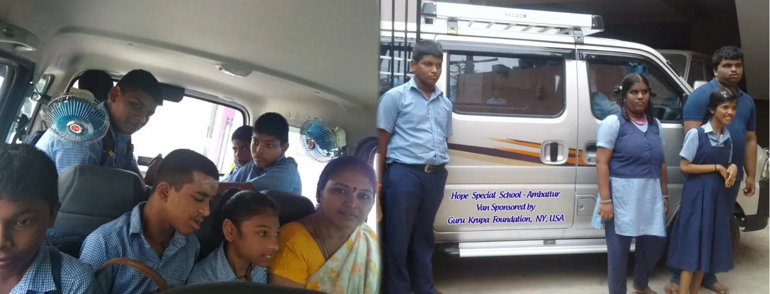 Hope Special School children travelling in the school van with staff
