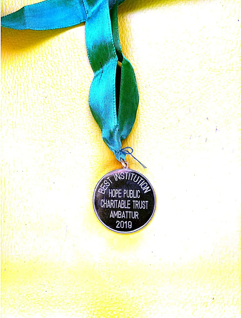 Best Institution medal awarded to Hope Public Charitable Trust, Ambattur, 2019