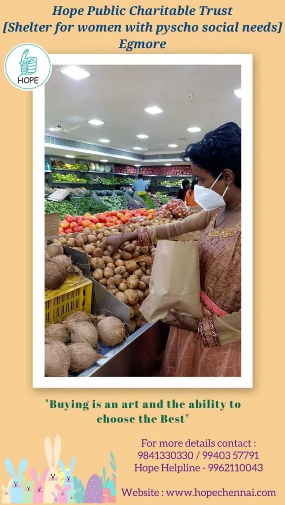 Women from Hope Chennai's Egmore shelter shopping for vegetables