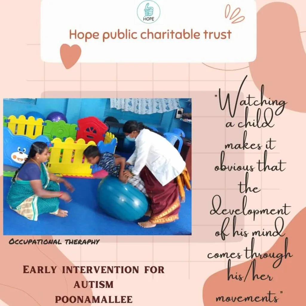 Occupational therapy session at Hope Chennai's early intervention centre for autism, Poonamallee