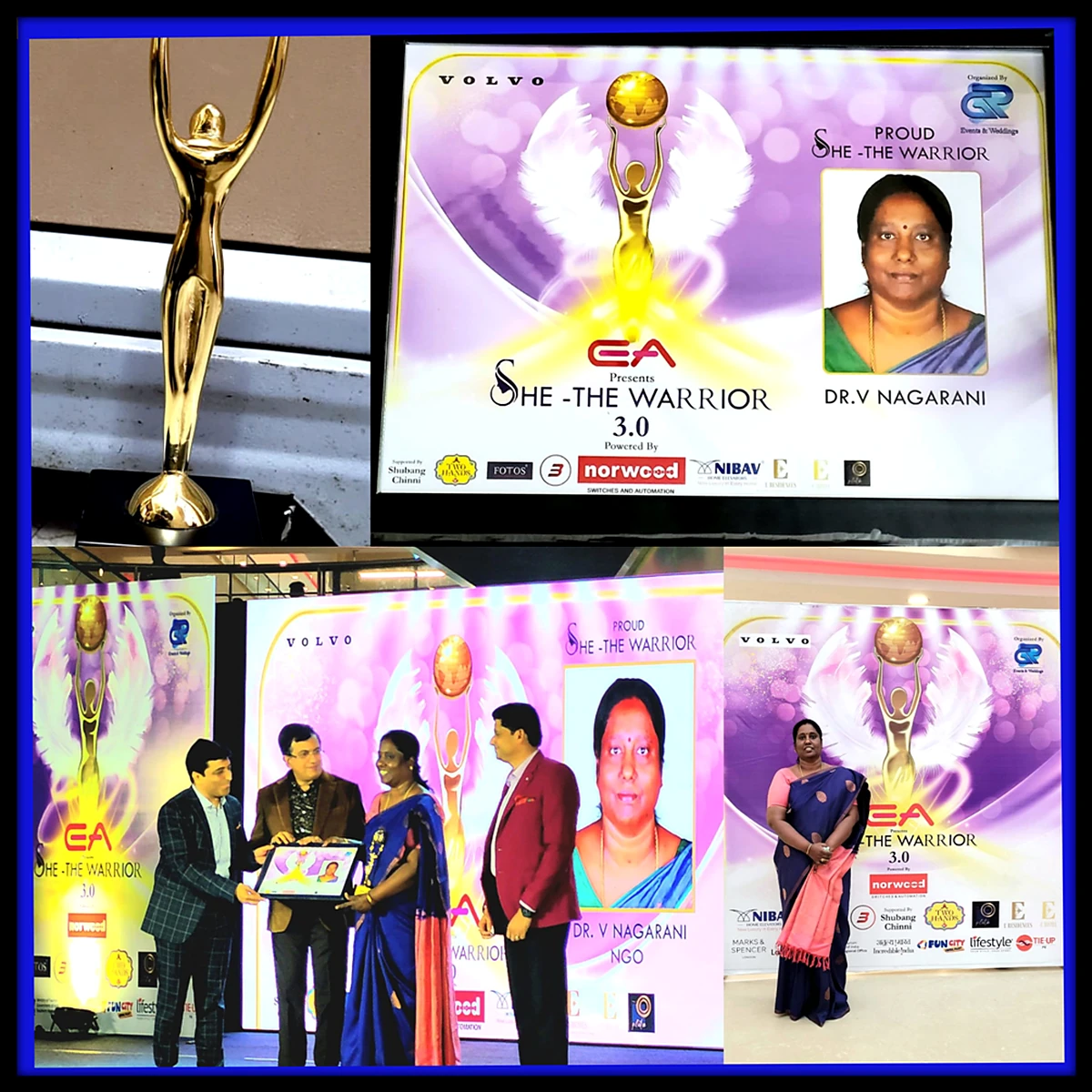 Original collage: She The Warrior 2023 award presented to Dr. V. Nagarani