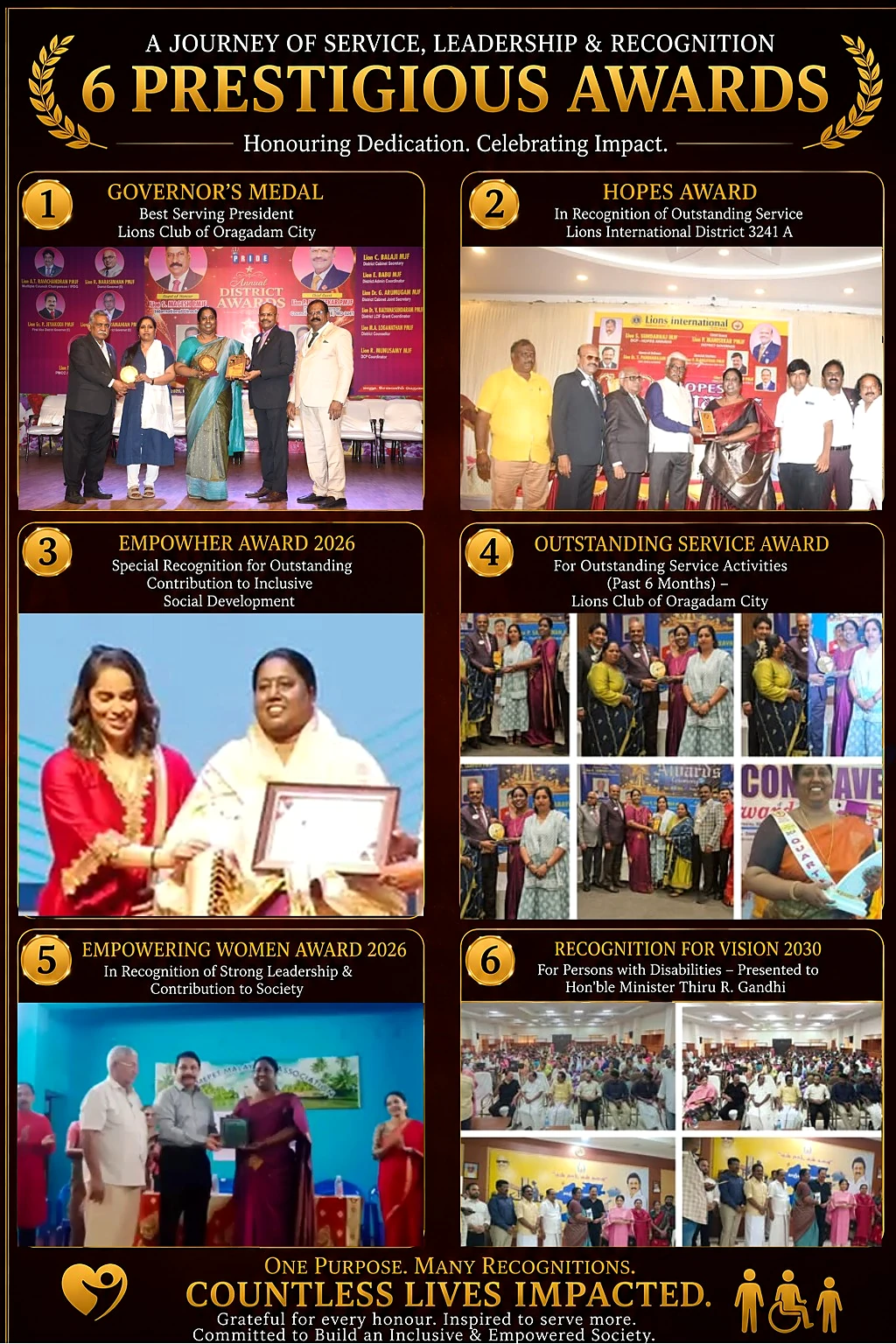 Poster: 6 Prestigious Awards 2026 — Governor's Medal, Hopes Award, Empowher Award 2026, Outstanding Service Award, Empowering Women Award 2026 and Recognition for Vision 2030