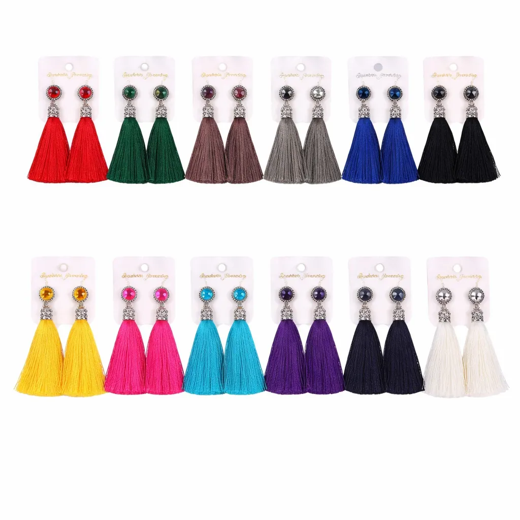 Set of 10 handmade tassel earrings in assorted colours