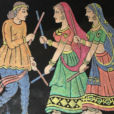 Embossing painting of a folk dance scene